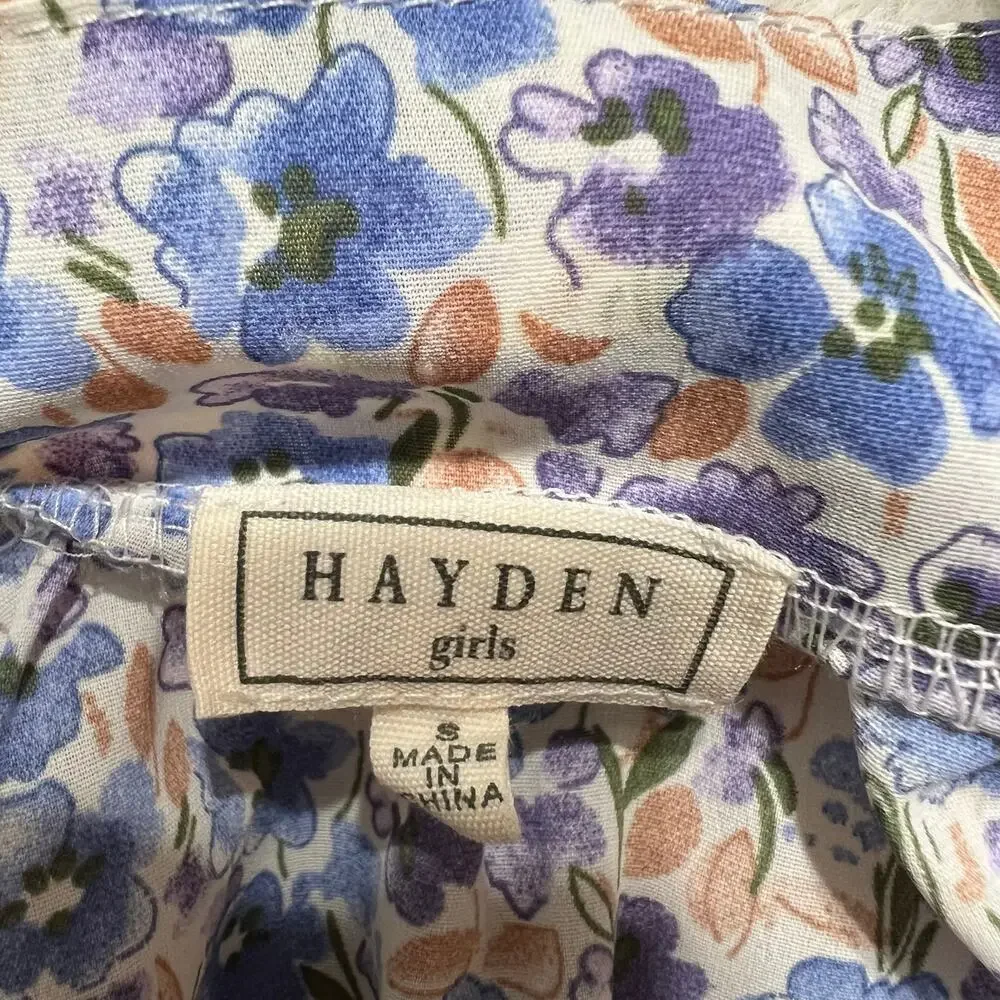 Hayden Girls Size S Blue Tiered Ruffle Sleeve Dress Square Neck